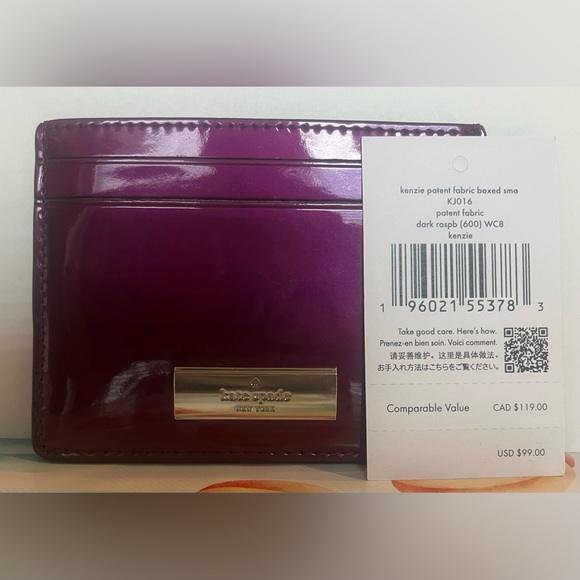 Kate Spade Dark Raspberry Card Holder Kenzie Patent NEW with tags - Picture 1 of 3
